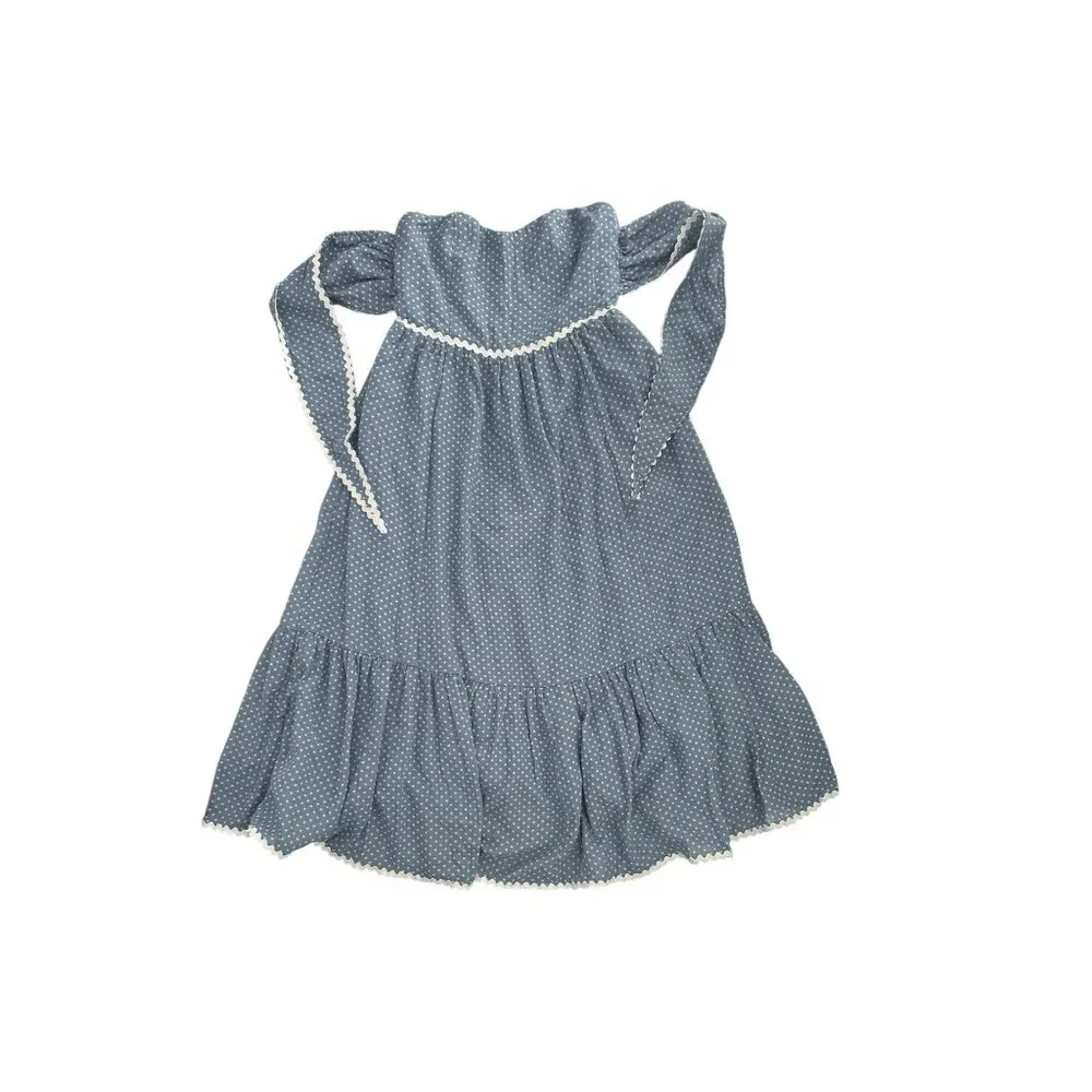 👗 Lulus Dusty Blue Polka Dot Strapless Tiered Midi Dress S 👗 - Picture 4 of 7
